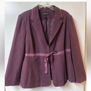 Lane Bryant Women Blazer Size 16 Tie Front Shoulder Pads Lined Plum Mid Length